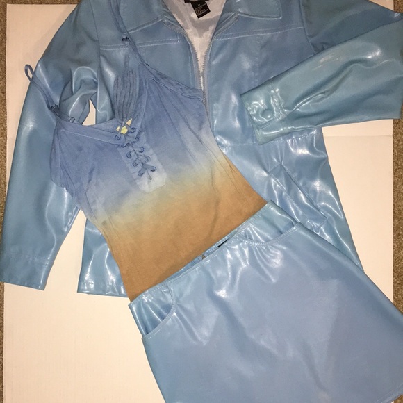 Sexy RETRO W lace up detail. blue & tan tank top. Sz Small - Picture 4 of 6